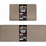 GORILLA GRIP 2 Pack Comfortable Cushioned Kitchen Mats for Floor, 17x24 + 17x48, Waterproof and Stain Resistant, 1/2 Inch Thick Soft Ergonomic Standing Desk Anti Fatigue Mat, Foam Supports Feet, Beige