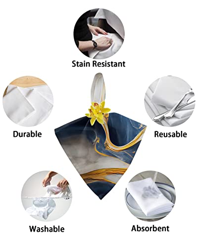 Navy Blue Gold Dinner Napkins Cloth Set Of 6, Premium Polyester Napkins 20 X 20 Inch, Marble Modern Art Abstract Gradient Gray Washable And Reusable Table Napkins For Wedding Cocktail Hotel #TOP5