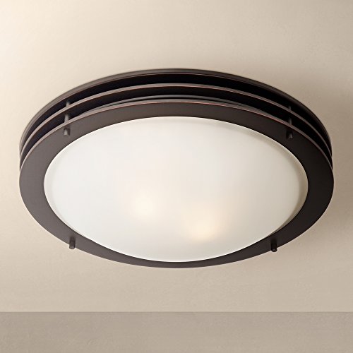 Possini Euro Design Modern Ceiling Light Flush-Mount Fixture 16" Wide Bronze 2-Light White Glass Bowl Shade For Bedroom Kitchen Living Room Hallway Dining Bathroom Schoolhouse House #TOP18