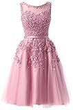 70% T¨¹ll, 30% Polyester EverBeauties Knielang Damen Abendkleider Perlstickerei Spitze Applique T¨¹ll Kurz Ballkleid Rosa 38