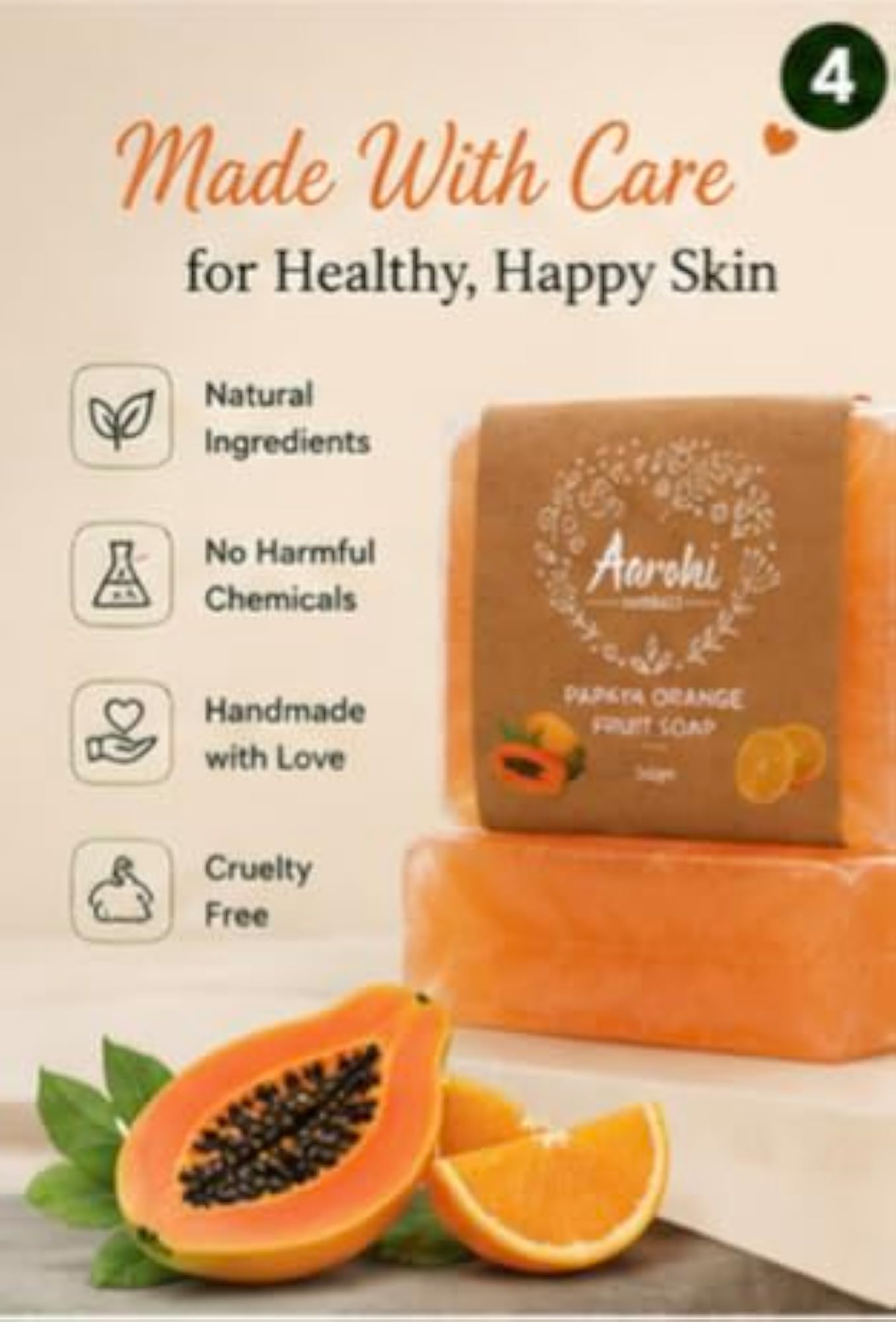 Papaya Fruit Soap, Brightening and Moisturizing Herbal Skincare Bar