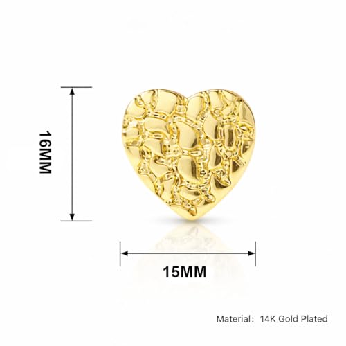 Image of 18K Gold Plated Rough Textured Heart Shape Nugget Stud Gold Earrings For Men /Women Unisex Hypoallergenic Jewelry
