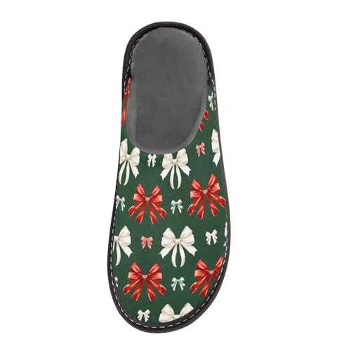 Slippers for Women Christmas Bows Pattern Soft Winter Warm Shoes Indoor Outdoor Non-Slip House Travel Slippers3