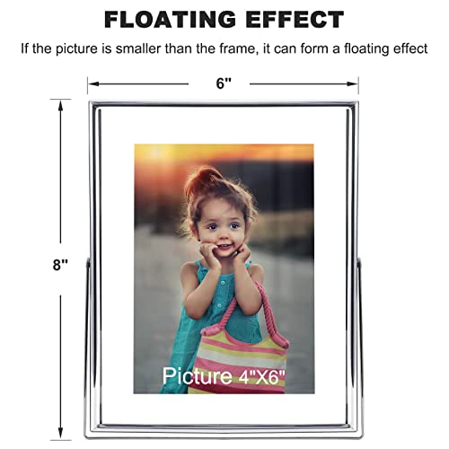 Iziddo 4X6 Silver Floating Picture Frame Set Of 2, Gift Metal Glass Photo Frames, Only For Tabletop Display Vertically (Silver, 4X6) #TOP4