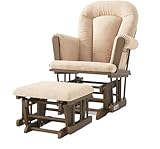 Child Craft Cozy Glider Rocker and Ottoman Set, Padded Cushion with Convenient Storage Pockets, Solid Wood Base & Frame (Cocoa Bean with Tan Cushion)