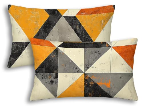 Housse de coussin extérieur déperlant double face lin imperméable 40x80 cm géométrique - 2