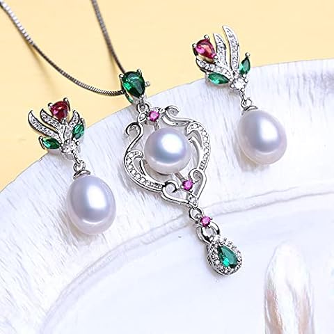 925 Sterling Silver Natural Freshwater Pearl Jewelry Sets For Women Pearl Necklace Ruby Earring Idea Gift Cover