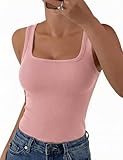 Aottori Camiseta sin Mangas Mujer Verano Camisetas Tirantes Cuello Cuadrado Tank Tops Elástica Punto Básica Chalecos Top Casual Sólido Camisola Shirt Rosa M
