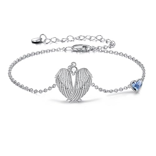 YAFEINI Pulsera de alas de ángel de plata de ley 925 con alas de ángel de la guarda y corazón, joyería para mujeres y niñas, Plata de ley, desconocido
