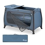 hauck Play N Relax Center, Dark Blue - Travel Cot Set with Changing Mat, Newborn Height, XL Hatch, Wheels, Side Pocket & Travel Bag, Fast & Compact Folding, from Birth up to 15 kg, 120cm x 60cm