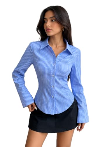 Image of Women Shirt||Women Relaxed Fit Vertical Striped Spread Collar Cotton Casual Shirt (S-12-19)