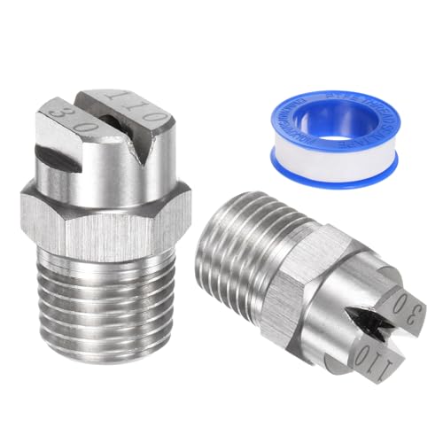 M METERXITY 2 pcs Buse de Pulvérisation à Jet Plat, 110 Degré 1/4BSPT Mâle Acier Inoxydable Buses de Nettoyeur Haute Pression Remplacement avec Ruban...