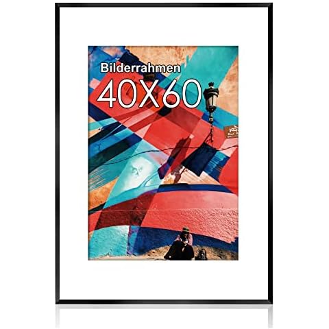 HOHIYO Bilderrahmen 40x60 cm,Schwarz Aluminium Dünner Posterrahmen Puzzlerahmen mit Papier-Passepartout 30x45 cm und bruchsicherem Plexi-Glas,Poster Rahmen zum Aufhängen Cover