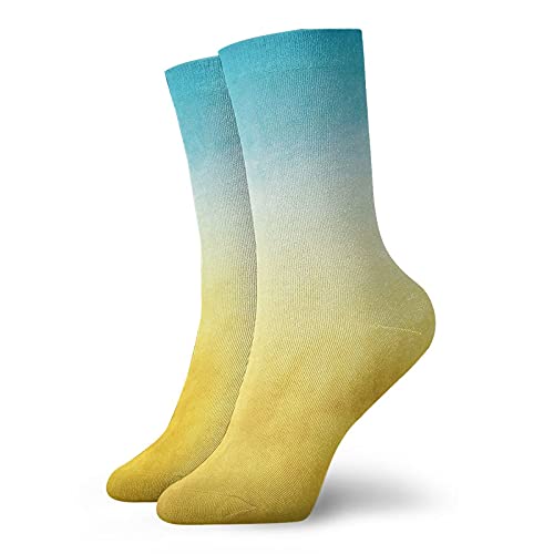 GULTMEE Yellow And Blue Fashion Compression Socks,Surf Waves Ocean Beach Exotic Dreamy,Performance Polyester Cushioned Athletic Crew Socks for Running,Athletic,Sky Blue Yellow -12 inch
