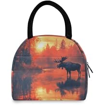Insulated Cooler Lunch Bag with Handle, Reusable Food Container 7 Liter Dawn Moose Print