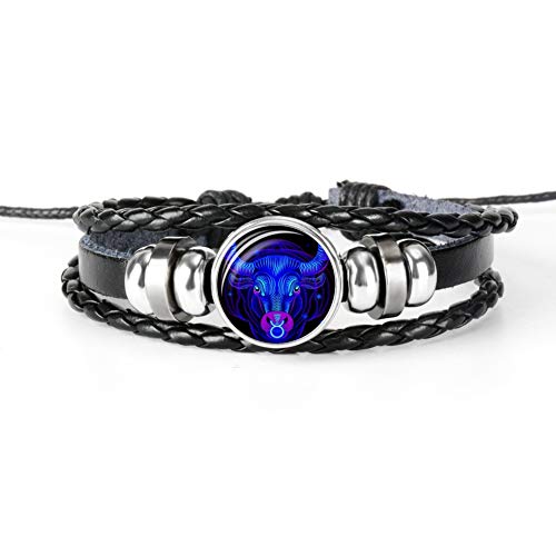Etopfashion 12 Constelaciones Gema Pulsera de Cuero Tejida a Mano Cadena Segura Estrella Cielo Sagitario Azul Cumpleaños Aniversario Regalo