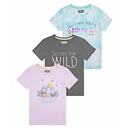 Eddie Bauer Youth Girl's 3-Pack T-Shirts (Purple/Grey/Blue Tie-Dye, Small(7/8))