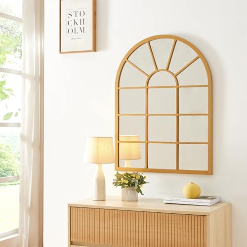 [en.casa] Espejo de Pared Espejo Cuadriculado en Forma de Ventana de MDF para Salón Dormitorio Decoración 80 x 60 cm - Dorado