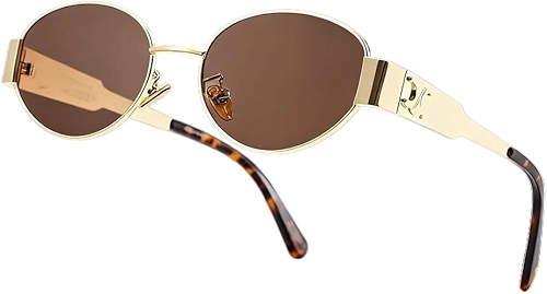 Óculos de Sol Unissex Oval Vintage, Armação Metálica Pequena, Proteção UV, Ideal para Dia a Dia e Praia