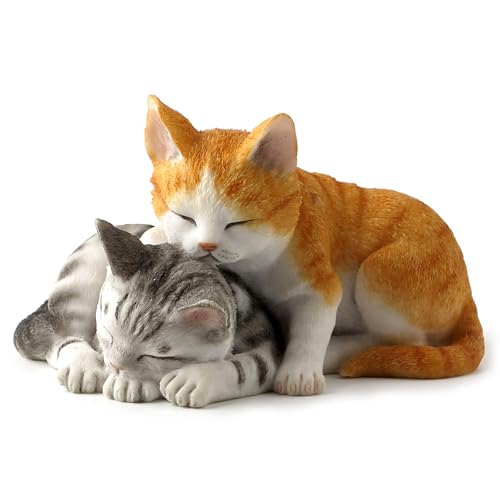 5.13 Inch Sleeping Tabby Kittens Decorative Figurine, Orange and Gray