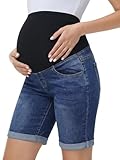 Gowjog Jeans Shorts Umstandsmode Umstandsshorts Jeans über dem Bauch Umgeschlagenem Saum Sommer Umstandshose Kurz Umstandsjeansshorts (Dunkelblau,L)