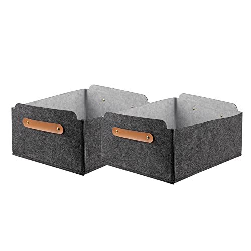 EFUTURETIME 2 Stück Aufbewahrungsbox aus Filz mit Ledergriff, Filzkorb...