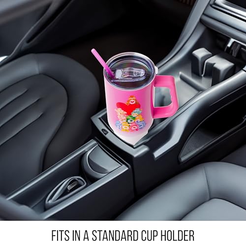 Image of Silver Buffalo Care Bears Watercolor Heart Ombre Double Walled Stainless Steel Tumbler with Handle and Straw, Fits in Standard Cup Holder, 40 Ounces