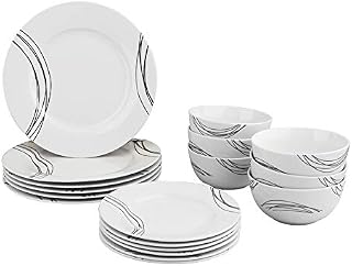 AmazonBasics 18-Piece Kitchen Dinnerware Set, Plates, Dishes, Bowls, Service for 6, Statement