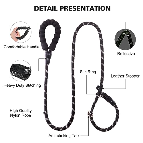 Surepet Slip Lead Dog Leash - 4/5/6 Foot Heavy Duty & Reflective Rope Leashes With Comfortable Handle - No Pull Training Leash For Puppy Small Medium And Large Breed Dogs - (1/2''-6Ft, Black) #TOP1