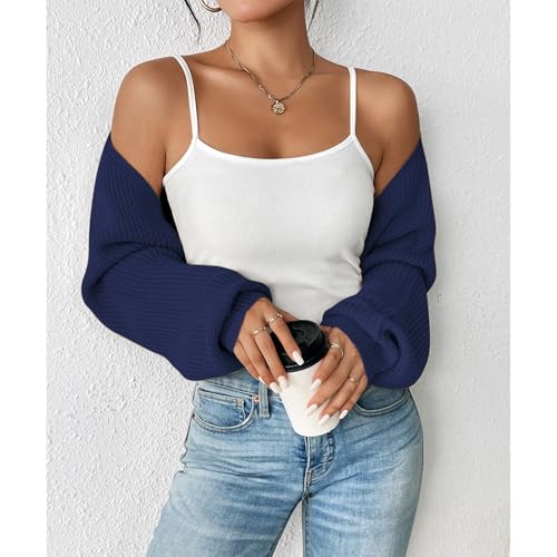 Image of Durio Women Y2K Bolero Shrug Long Sleeve Knit Cropped Cardigan | Stretchy Open Front Sweater with Drop Shoulders, Versatile Style Suits Casual Daily Wear, Travel, Party & Festival Outfits