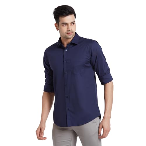 Image of Park Avenue Men's Solid Pattern Slim Fit Cotton Blend Full Sleeve Semi Cut Away Collar Formal Shirt