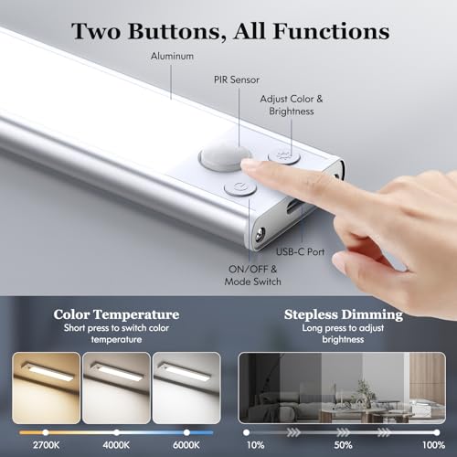 Schrankbeleuchtung Unterbauleuchte Küche LED mit Bewegungsmelder, 3 Farbtemperaturen 2000mAh Licht Aufladbar Akku Lampe USB Schranklicht… – Ansicht 5