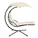 Produktbild SONGMICS Schwebeliege, Hängeliege mit Gestell und Sonnenschirm, Hängesessel mit 5 cm Dicker Auflage, Hängeschaukel, Terrasse, Balkon, Garten, bis 150 kg belastbar, beige GHC10BE