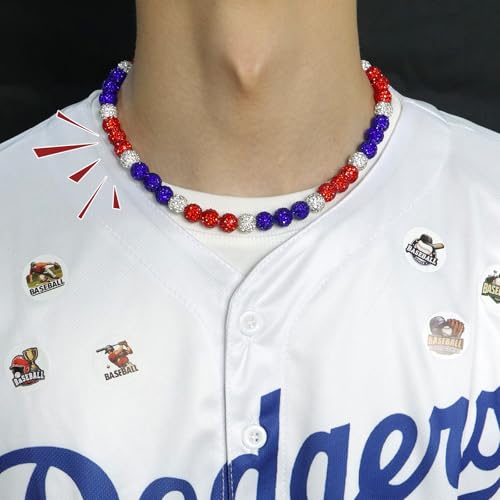 Baseball Beaded Necklace for Men,Baseball Necklace Gifts,Diamond Rhinestone Discoball bead necklace,Chain Necklace Gifts for Baseball Player Team Lovers