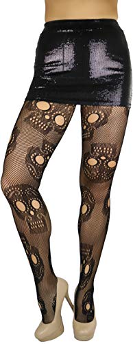 Image of ToBeInStyle Women's Sugar Skull Dia de los Muertos La Catrina Skeleton Bones Tights & Thigh High Stockings