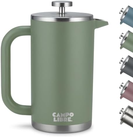 Campo Libre.® Giorgio. French Press I Kaffeebereiter aus doppelwandigem Edelstahl 0,6l I plastikfreie Kaffeepresse mit Thermofunktion inkl. Ersatzfilter I Kaffeezubereiter I 100% recycelter Edelstahl