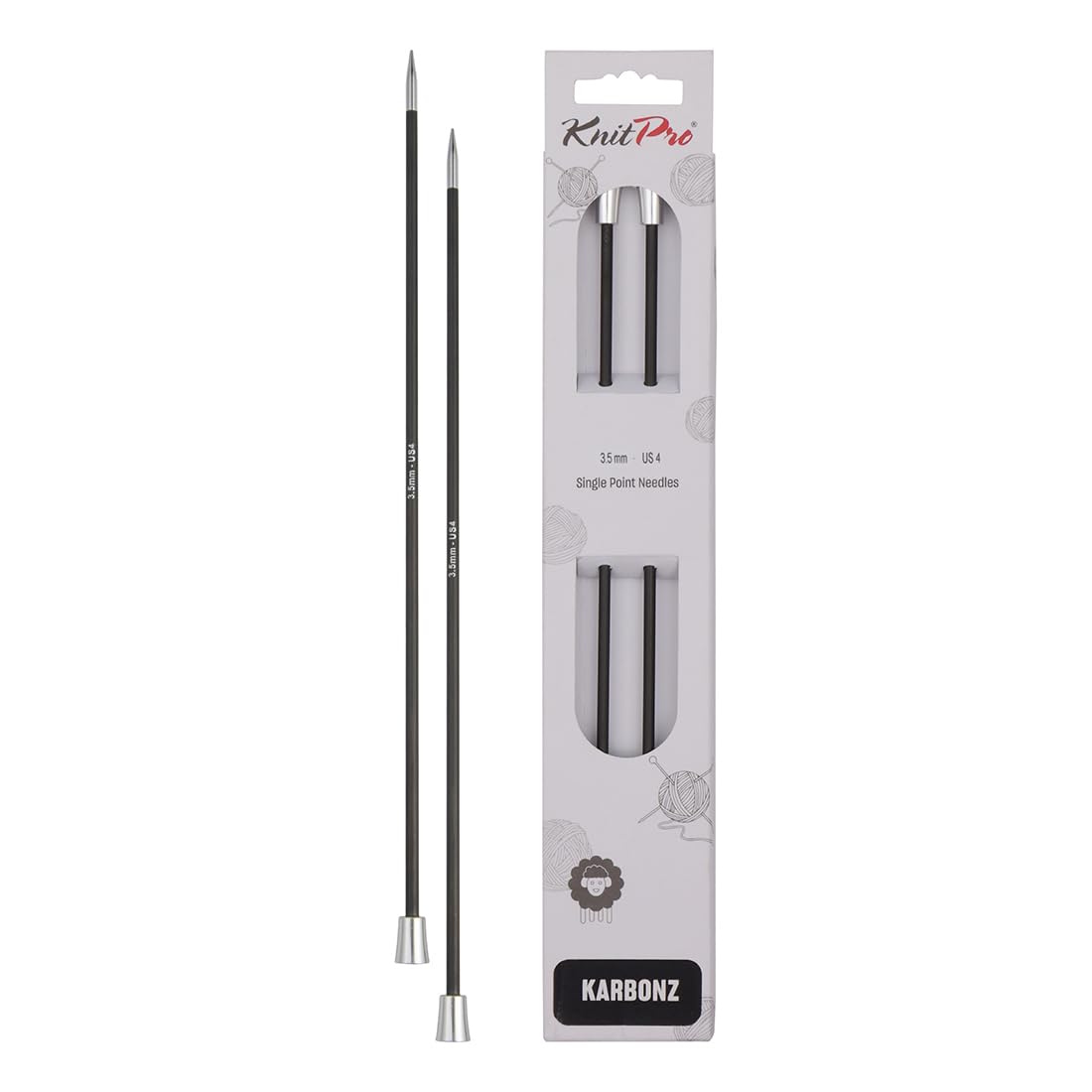 KnitPro 35 cm x 3.5 mm Karbonz Single Pointed Needles, Black and Silver