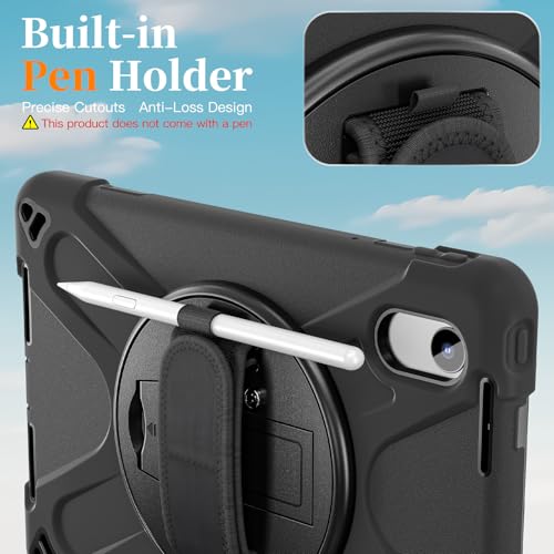 Image of ProElite Cover for Motorola Pad 60 Neo 11 inch 2025 Cover Case, Rugged 3 Layer Armor case Cover for Motorola Pad 60 Neo 11 inch with Hand Grip & Rotating Kickstand with Shoulder Strap, Black