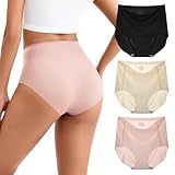 INNERSY Women's High Waist Seamless Underwear No Show Panties Full Coverage Briefs 3-Pack(Medium, Black/Brick Red/Nude)