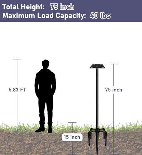 Ansionsol 75 Inch Smart Bird Feeder Pole with 5-Prong Base, Adjustable Bird House Pole Mount Kit for Outdoors, Heavy Duty Feeder Stand for Wild Birds Watching, Black by Ansionsol - Used condition - Image 2