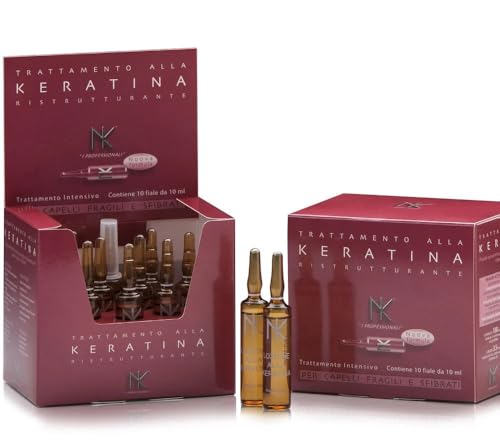 Tratamiento profesional restructurante y reparador de cabello a la queratina con aceite mineralizante, 10 ampollas de 10 ml