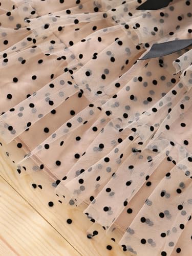 TAGAS Toddler Girls Polka Dot Ruffle Trim Belted Mesh Dress Floral Pattern Frock for Girls (KD-1015)