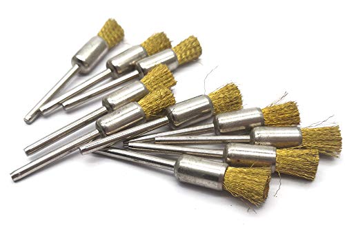 Image of NGe 10Pcs Brass Wire Brushes Set, Pen Shape Polishing Wire Brushes with 1 /8 inch Shank, Rotary Tools Accessories Grinding Tool