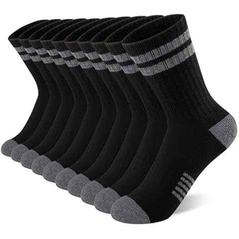 Comfoex 10 Pairs Boys Socks Crew Long Athletic Socks 4-6 6-8 8-10 Years Old Calf Sports Socks For Kids Half Cushioned Socks Cover