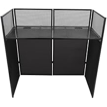 DJ Lights Stand, Stage Booth Table, Portable Event Facade, Standing Controller Stands, Foldable Recording Mixer Flat Station with Carrying Bag, Adjustable 48x48x24 Inches Folding Cover Screen Black