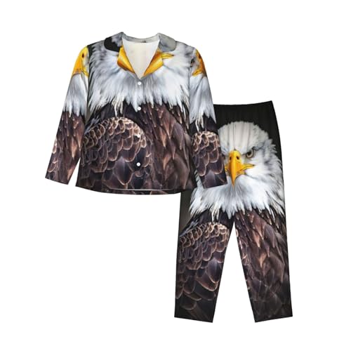 Pyjama 2 pièces manches longues avec imprimé aigle blanc pour homme et femme