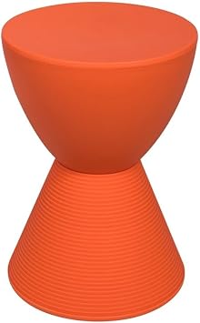 BOWERY HILL Contemporary Plastic Ribbed Round End Table, Hourglass Design with Hidden Storage, Durable UV-Protected Orange Finish, 16.75" H x 11.75" W, Indoor/Outdoor Use