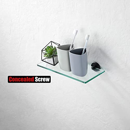 Jqk Bathroom Glass Shelf Black, Tempered Glass Shower Storage 12 By 5 Inches, 304 Stainless Steel Matte Black Wall Mount, Tgs101L12-Pb #TOP3