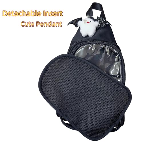 TTCAYU Ita Bag Small Pin Purse Display Chest Pack Single Sling Shoulder Bag Backpack Hiking Daypack with Insert & Kawaii Plush (Black-ita sling) - Image 4