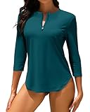 WOWENY Haut de Maillot de Bain Tee Shirt Anti UV Femme Rashguard Manches 3/4 avec Fermetur...